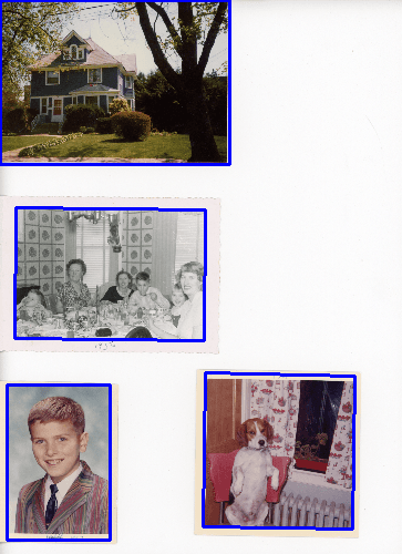 4 contours that outline each individual photo on the scan.