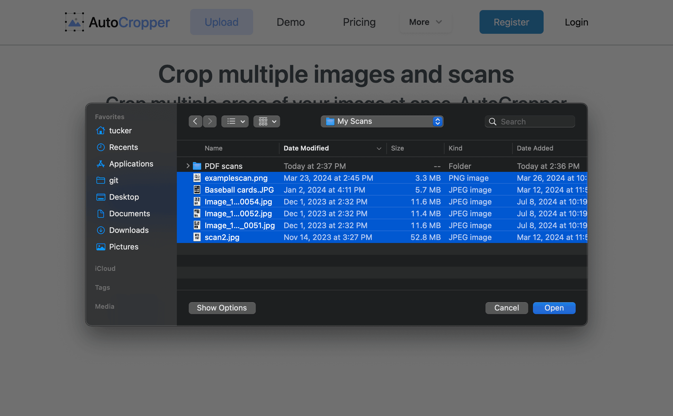 Uploading multiple scans to AutoCropper in a single batch upload
